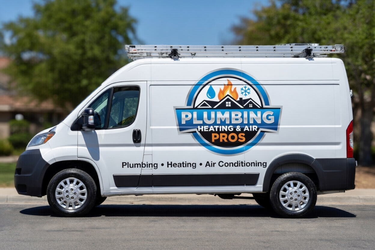 Local plumbing heating and air service van serving Manteca